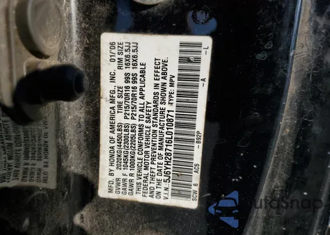 2006 Honda Element Ex z USA, uszkodzony, nr VIN 5J6YH28716L010871